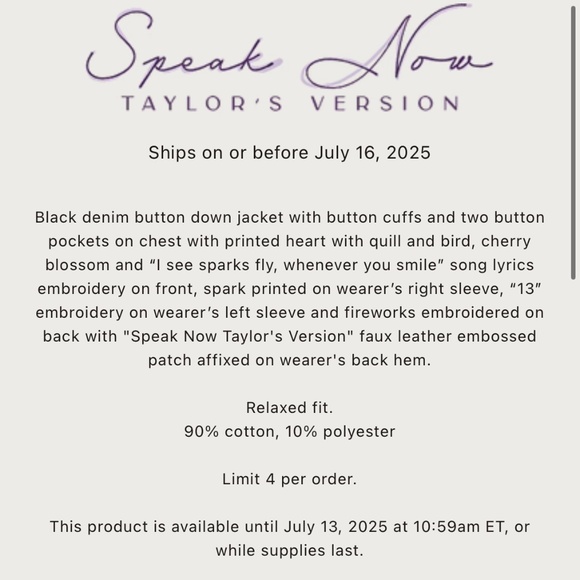 New Taylor Swift Speak Now Taylor's Version Firework Jacket Black Denim Jacket - Picture 13 of 16